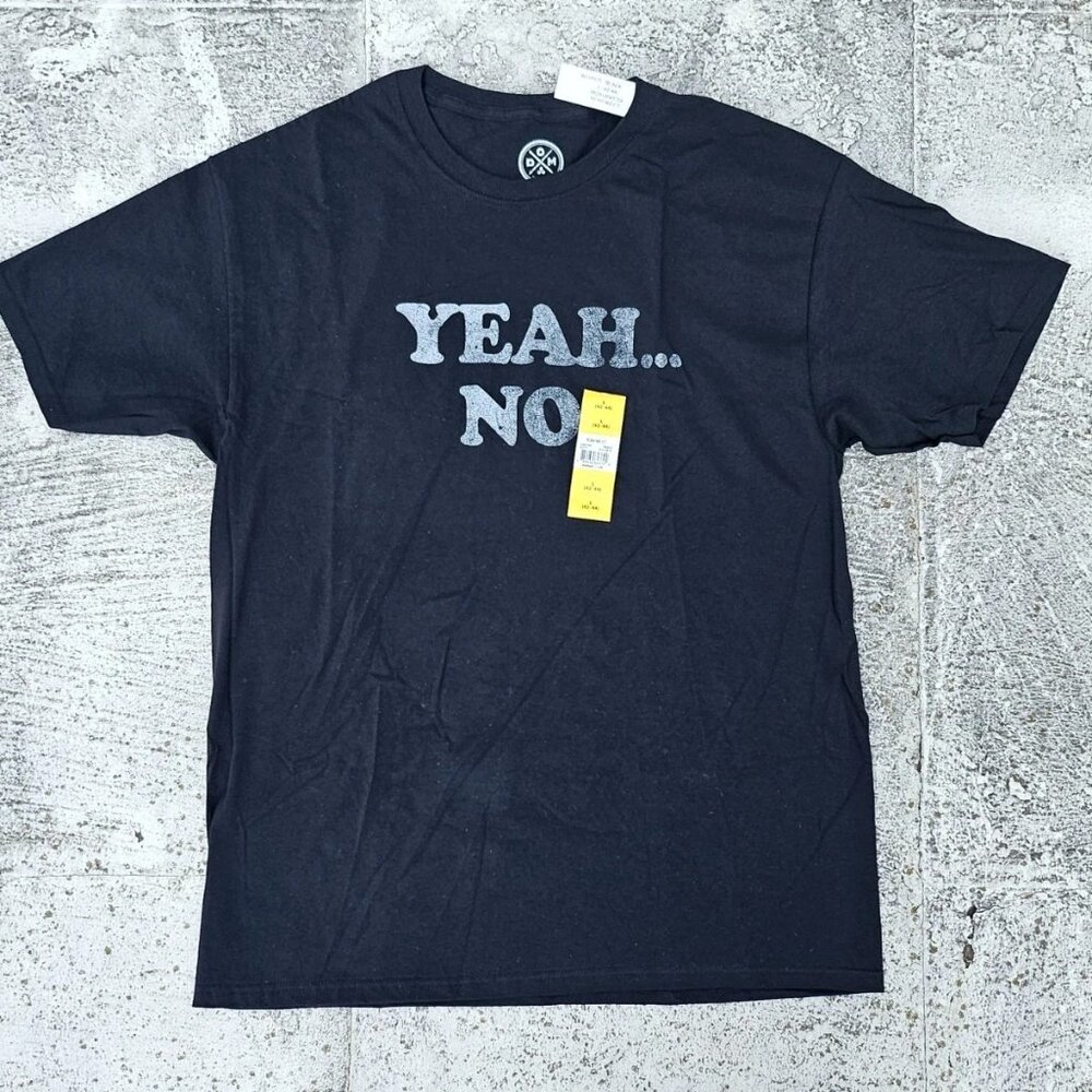 DOM Men Tee Black Cotton Crew Neck Tshirt YEAH NO T Shirt Size L 42-44